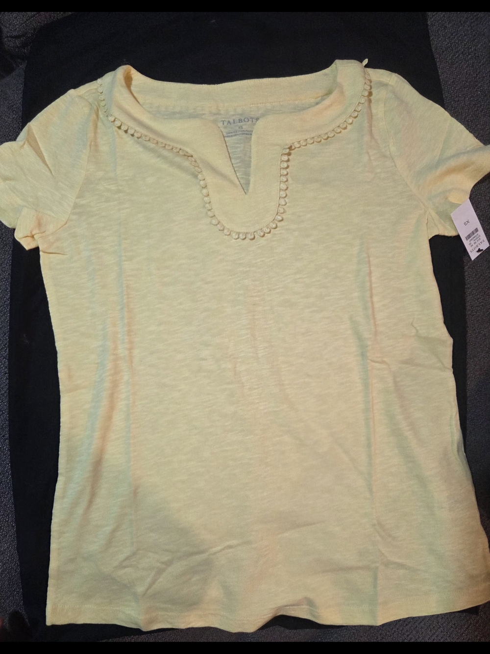 Talbots Pale Yellow V-Notch Short Sleeve Tee - Picture 2 of 4